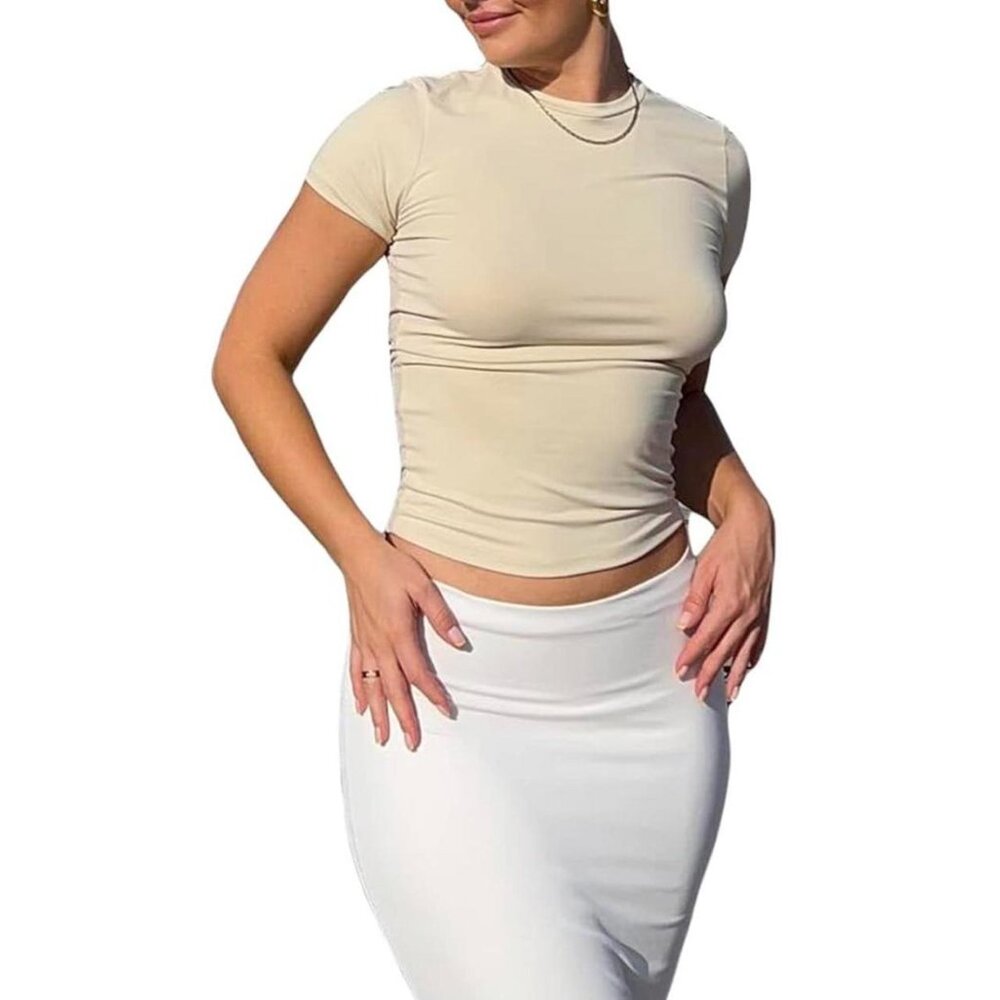 Cream Fitted Basic Tee